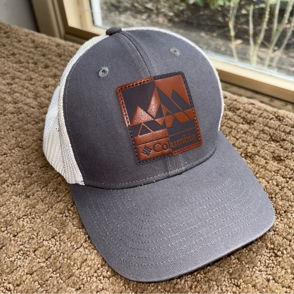 Columbia Gray Front White Mesh Trucker Cap with Brown Patch